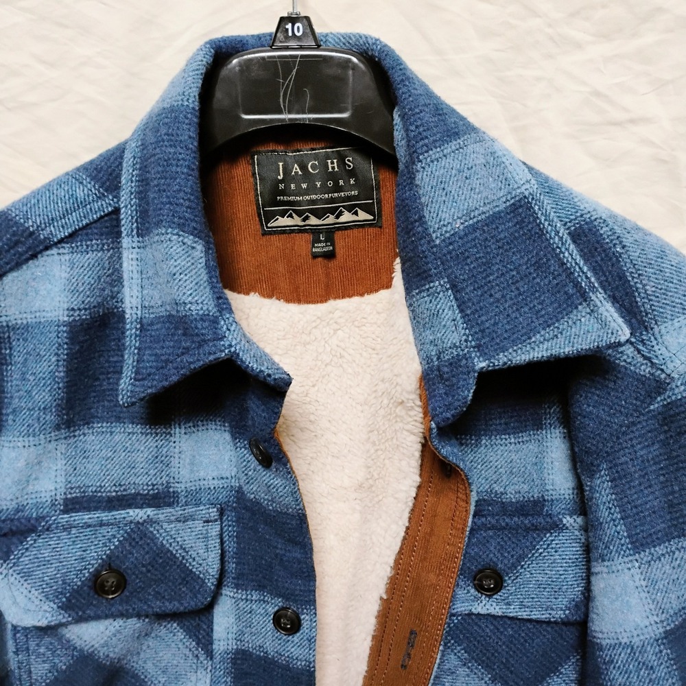 Jachs New York Jacket Mens Large Blue Plaid Sherpa Lined Shacket Heavy